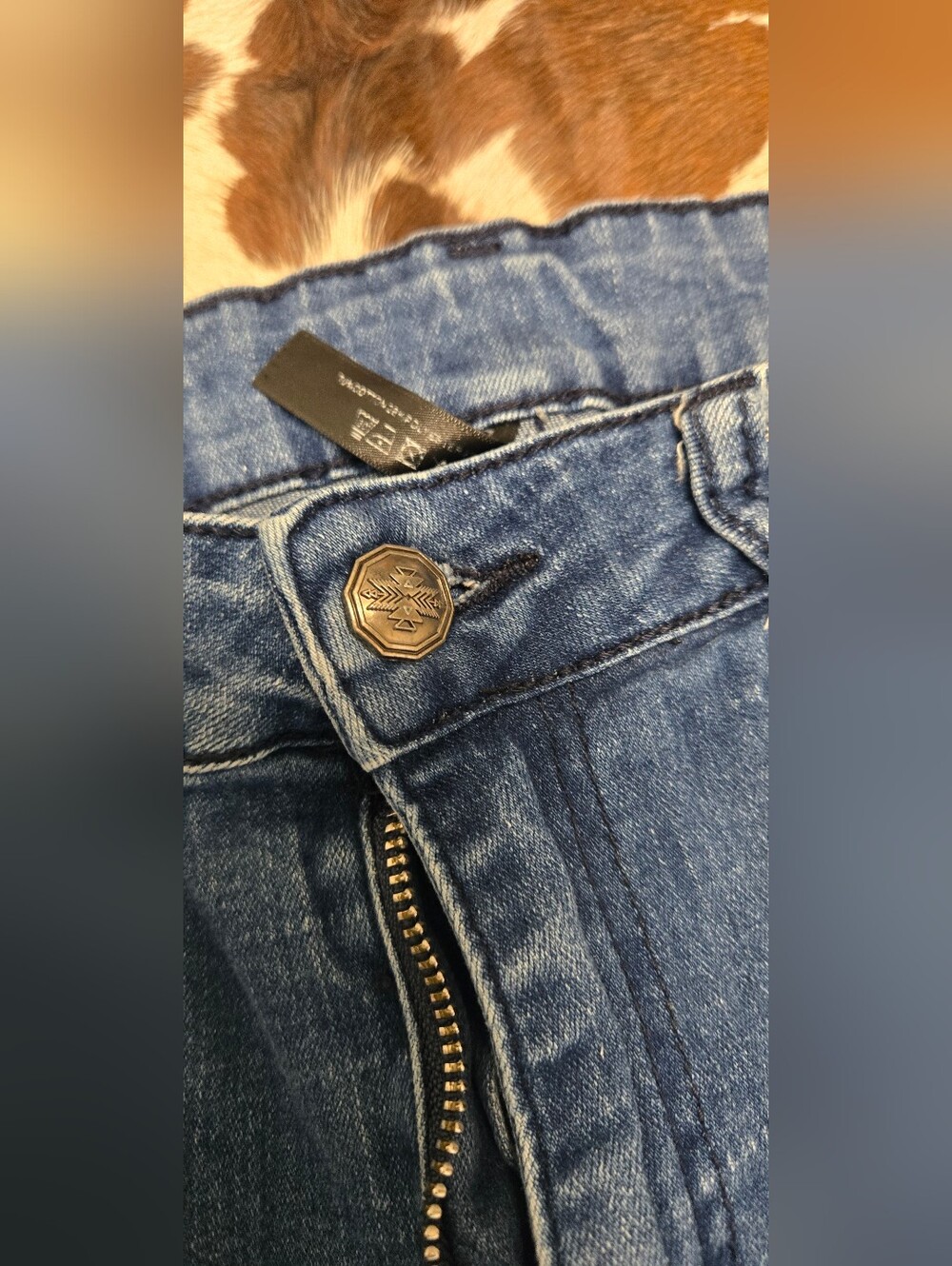 Crazy Train Blue Flare Jeans with Aztec Embroidered Raw Hem - Picture 6 of 7